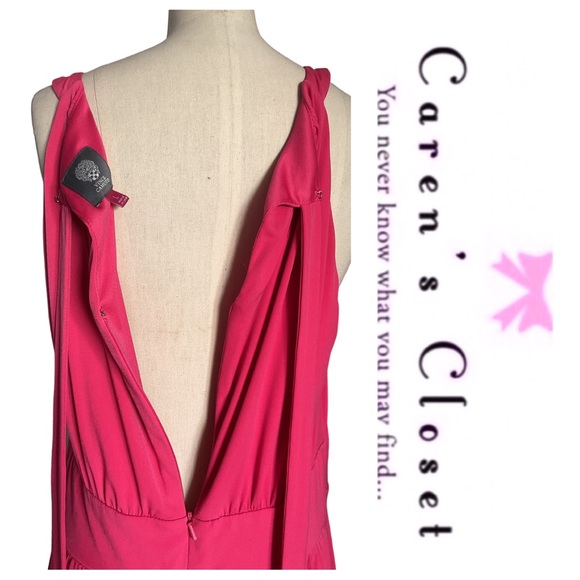 Vince Comuto Pomegranate Pink Wide Leg Stretch Jersey Halter Pant Jumpsuit - Picture 9 of 10